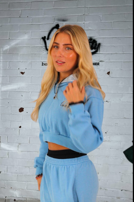 Sky Blue Luxe Crop Hoodie
