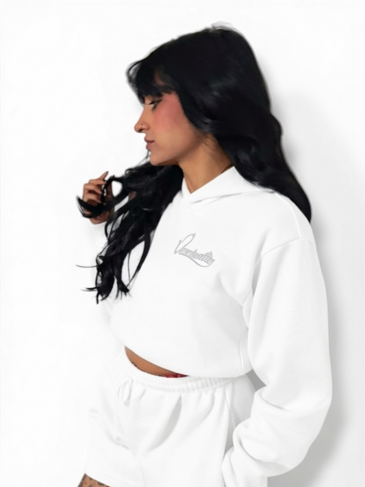 White Luxe Crop Hoodie