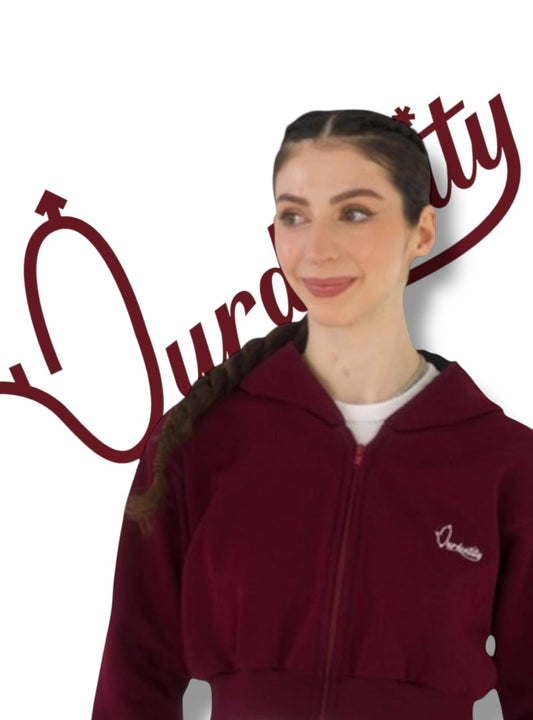 Dark Wine Luxe Crop Hoodie