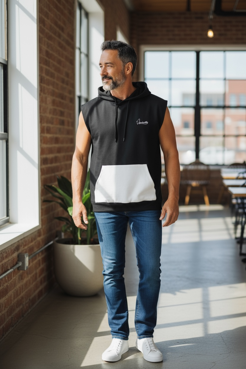Black and White Sleeveless Hoodie