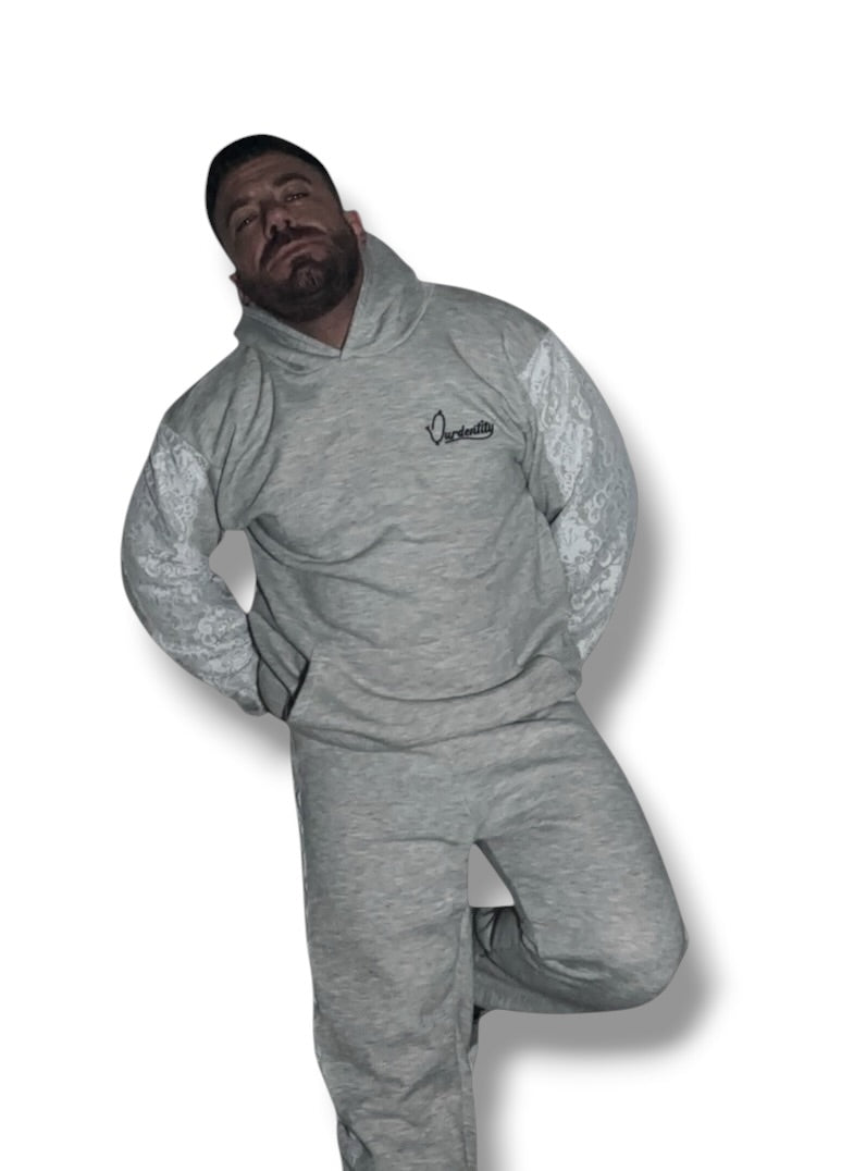 Silver Grey Tracksuit with Lace Detailing and Signature Satin Lined Hood