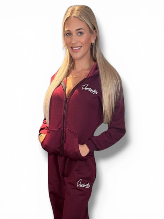 Luxe Dark Wine Tracksuit with Satin Lined Hood