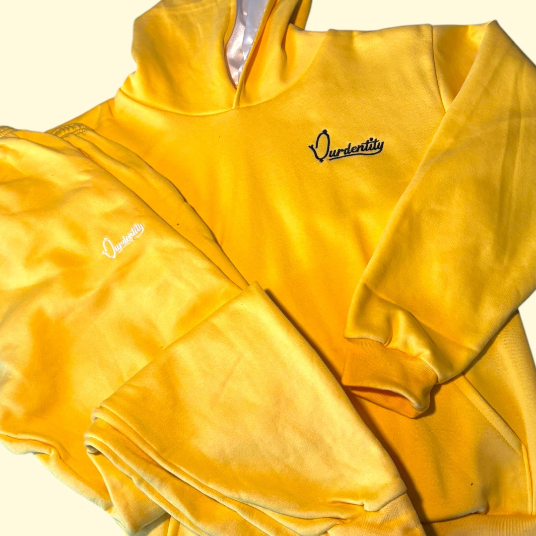 Yellow Overhead Tracksuit with Satin Lined Hood and Cuffed Bottoms