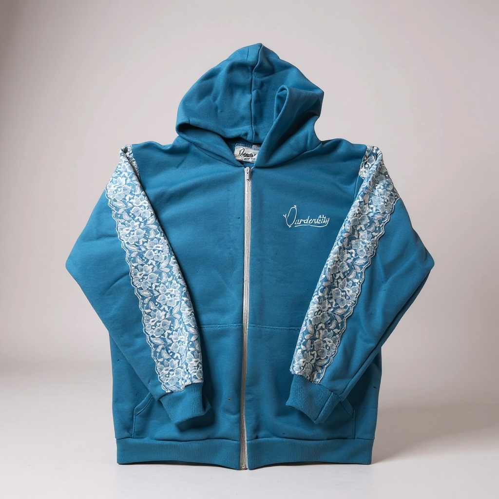 Sky Blue Tracksuit with Lace Detailing and Satin Lined Hood