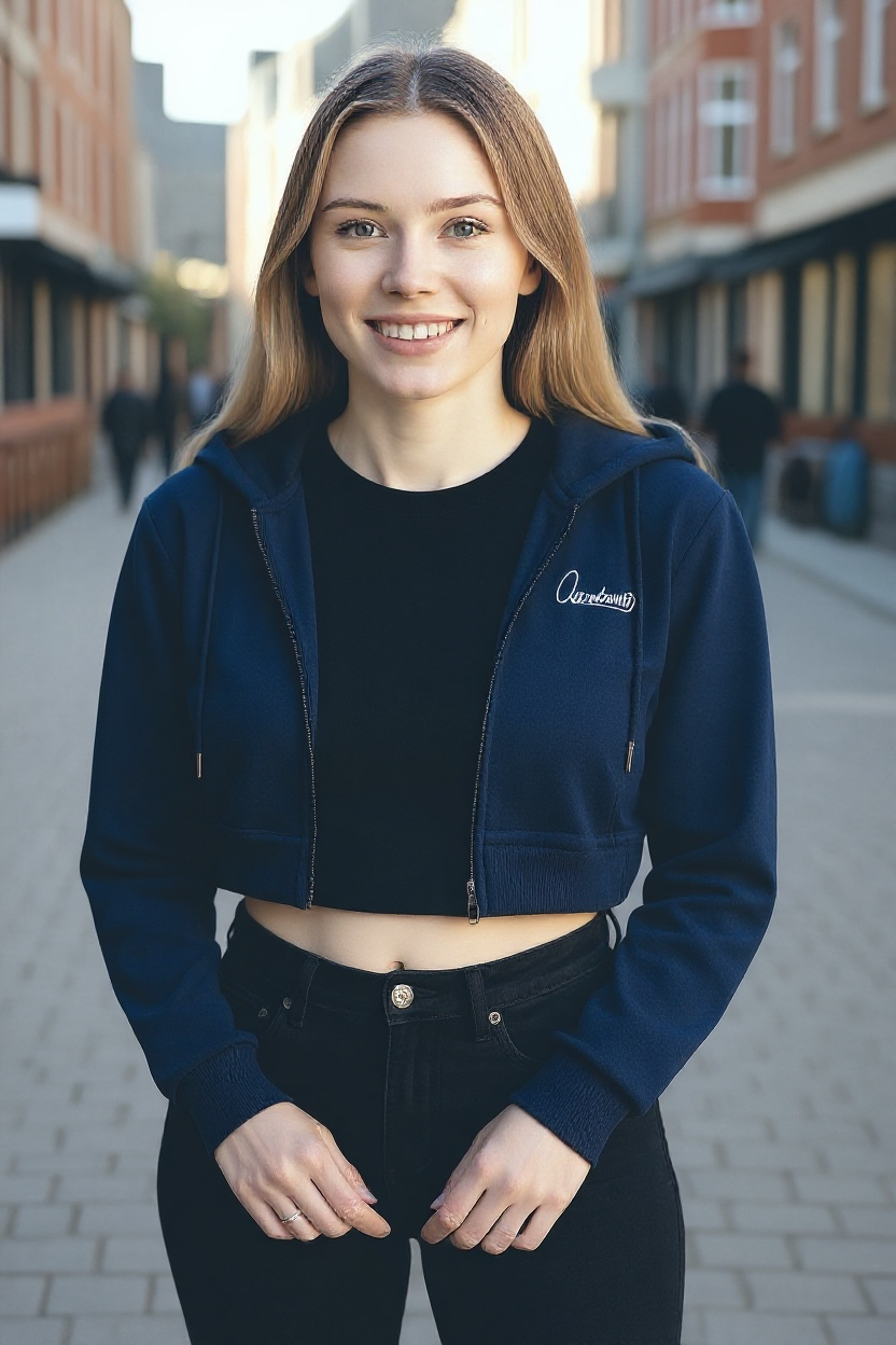 Navy Blue Crop Zip Hoodie