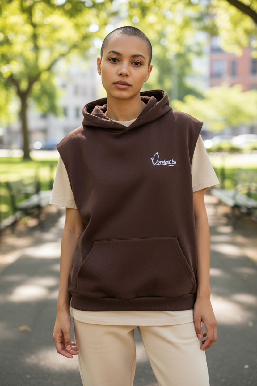 Brown Sleeveless Hoodie