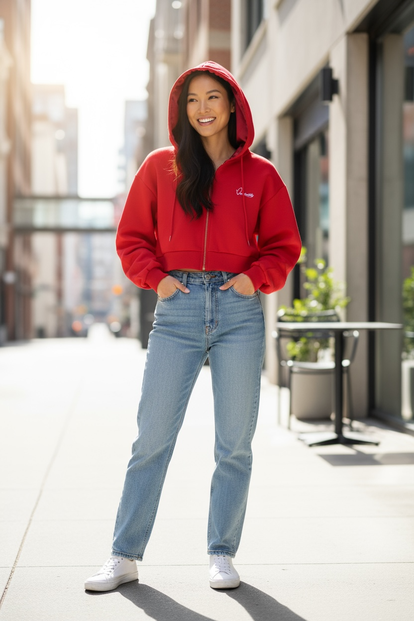 Red Crop Zip Hoodie