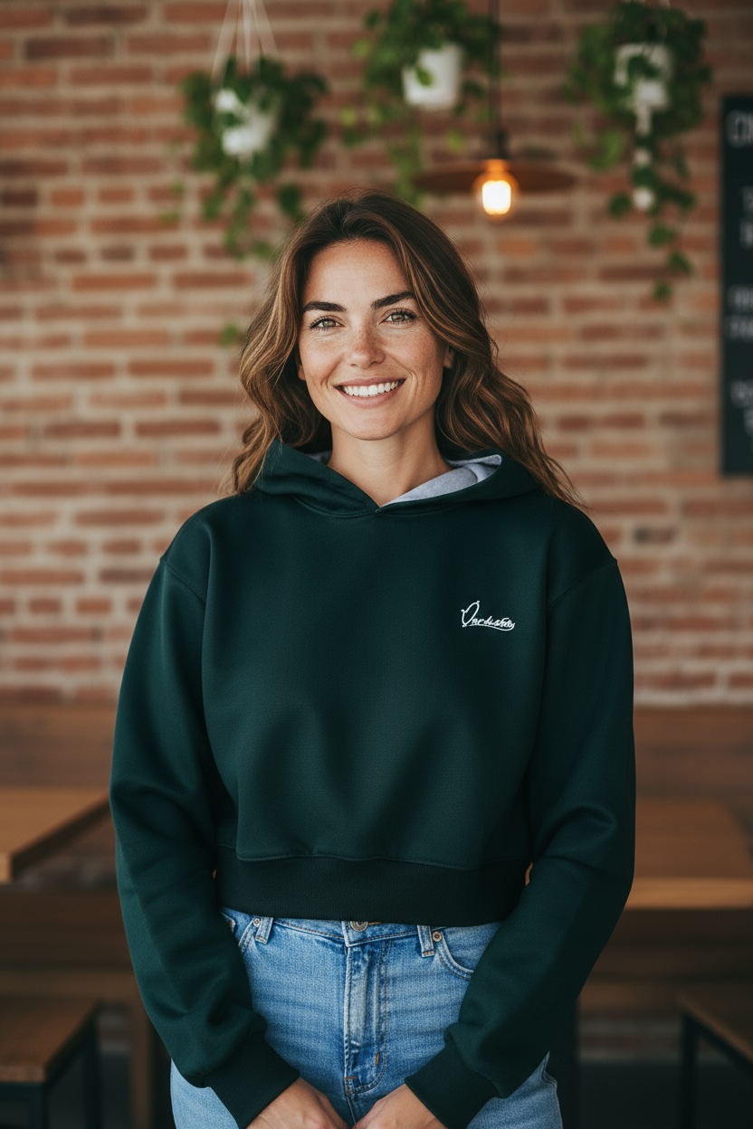 Forest Green Crop Overhead Hoodie