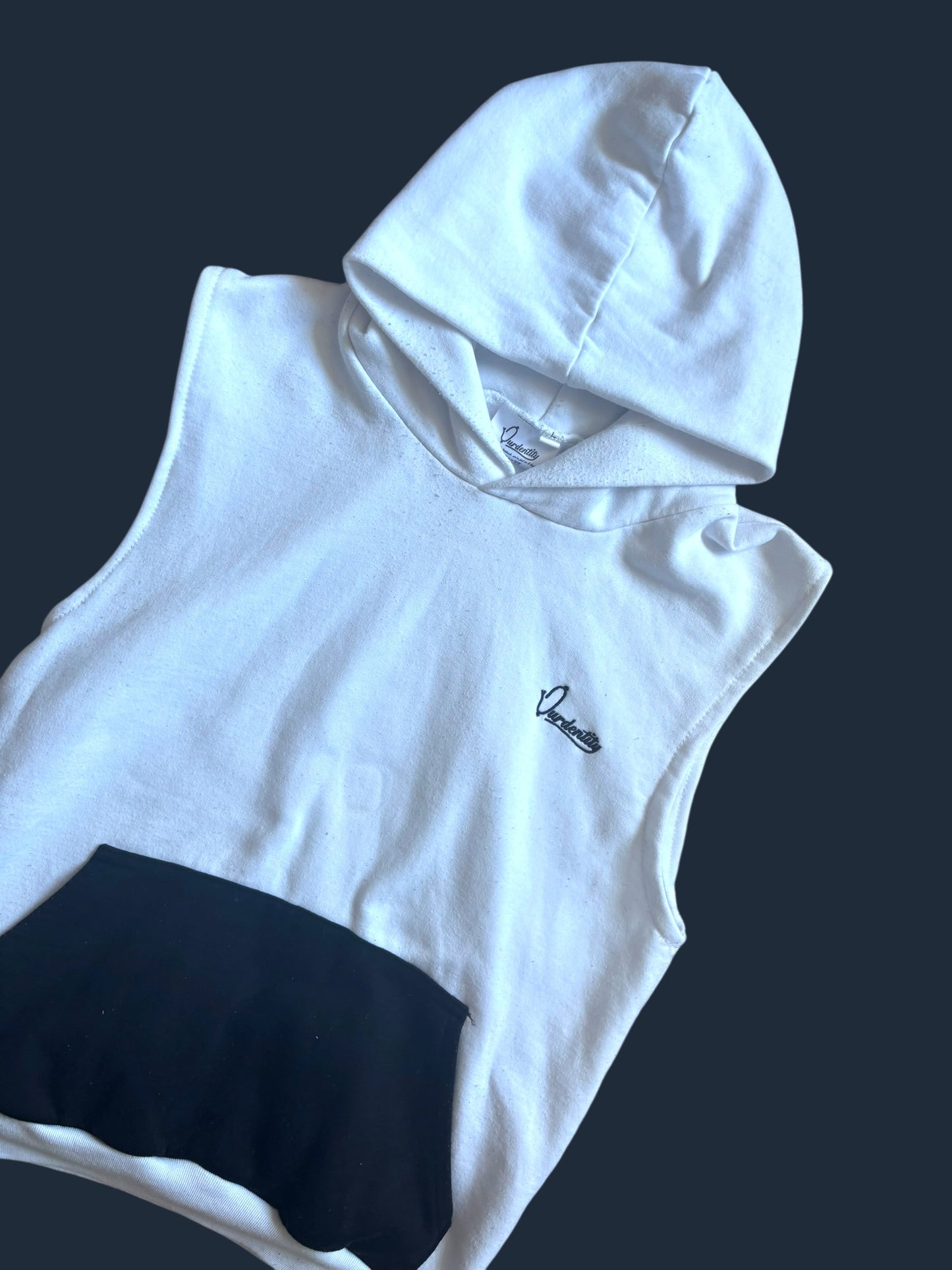 White and Black Sleeveless Hoodie
