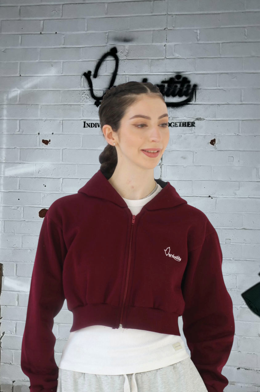 Dark Wine Luxe Crop Hoodie