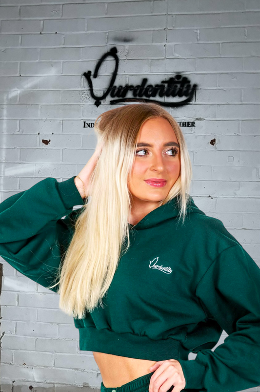 Forest Green Luxe Crop Hoodie