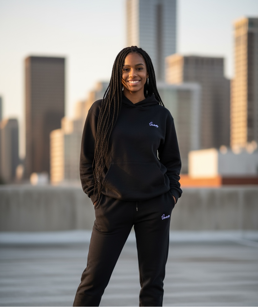 Black Overhead Tracksuit with Open Cuff Bottoms