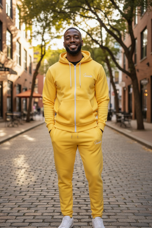 Yellow Zip Tracksuit with Open Ankle Bottoms