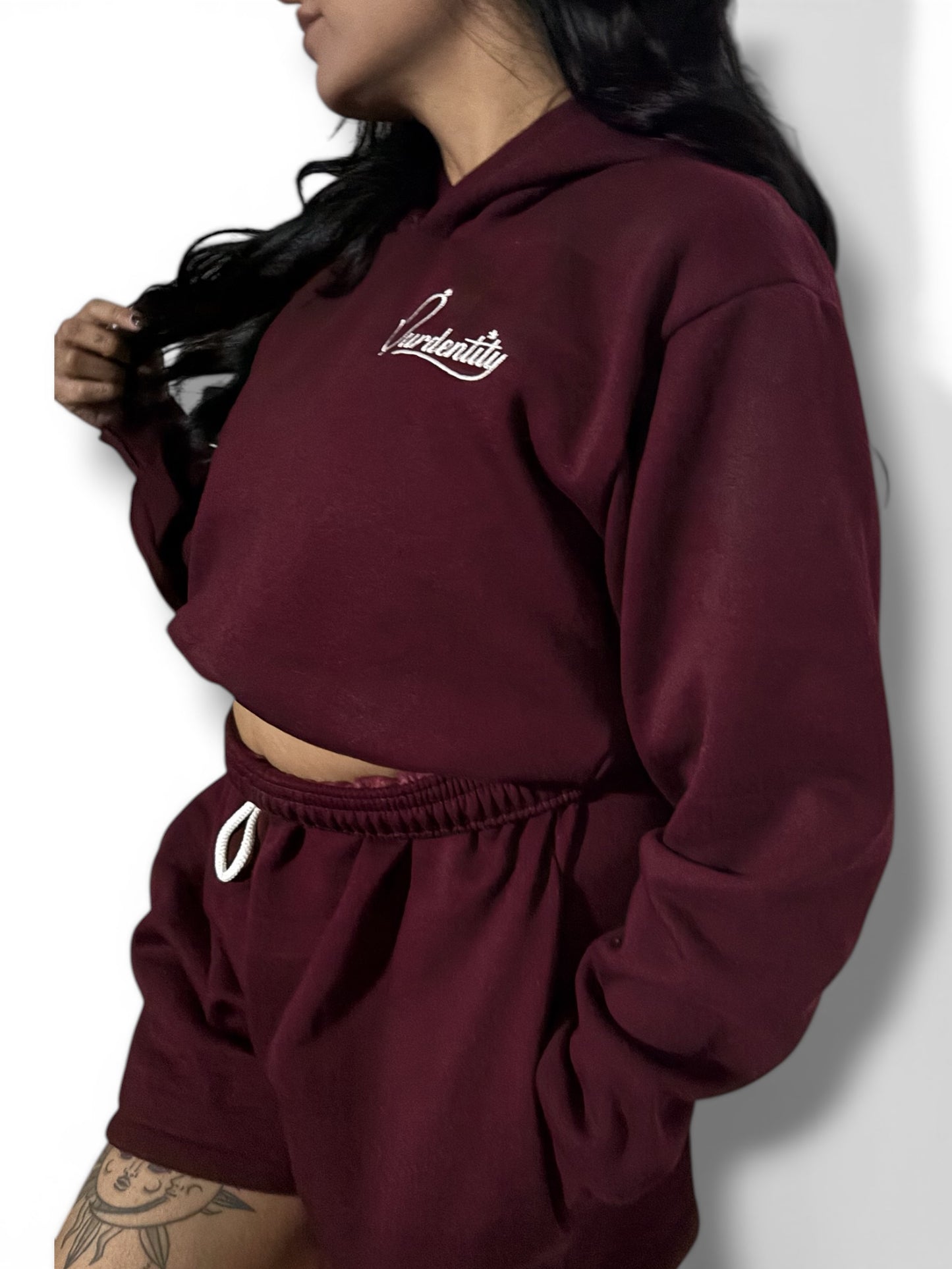 Dark Wine Luxe Crop Hoodie