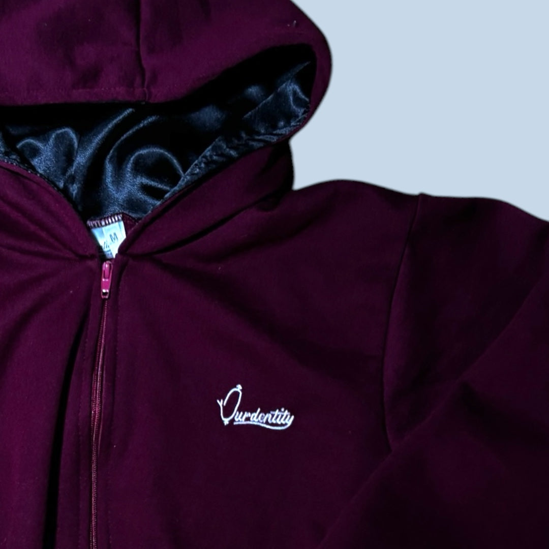 Dark Wine Crop Zip Hoodie