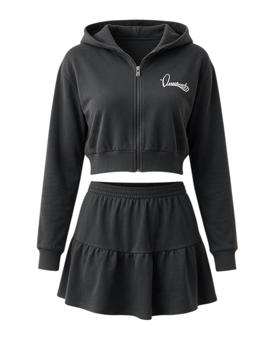 Raven Grey Crop hoodie and Miniskirt Skirt