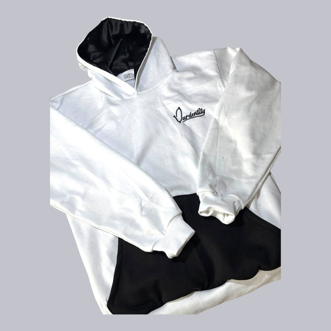 Satin Lined White and Black Overhead Hoodie