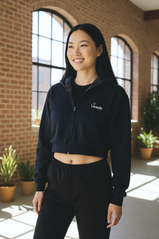 Black Crop Zip Hoodie