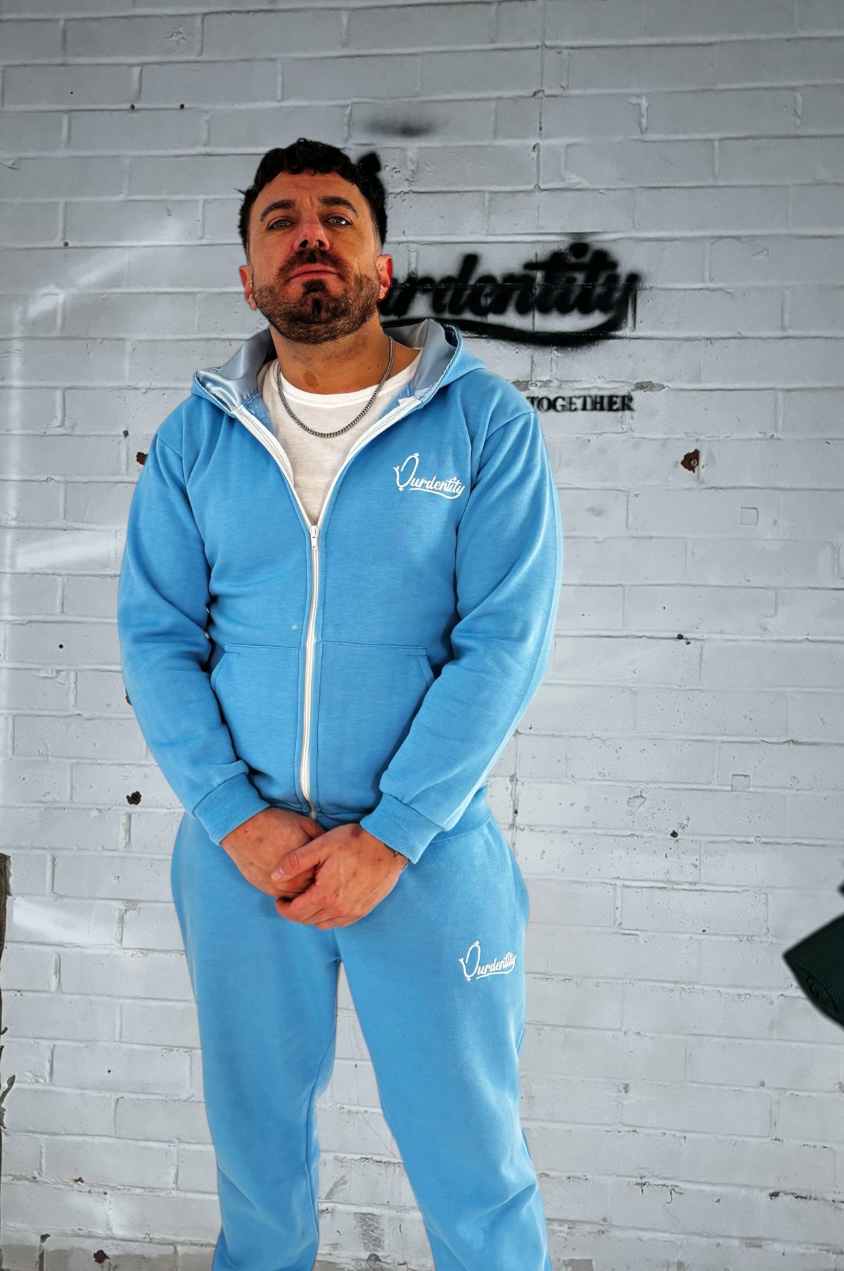Luxe Sky Blue Tracksuit with Satin Lined Hood