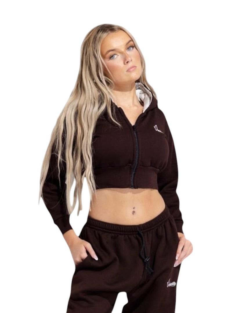 Chocolate Brown Luxe Crop Hoodie