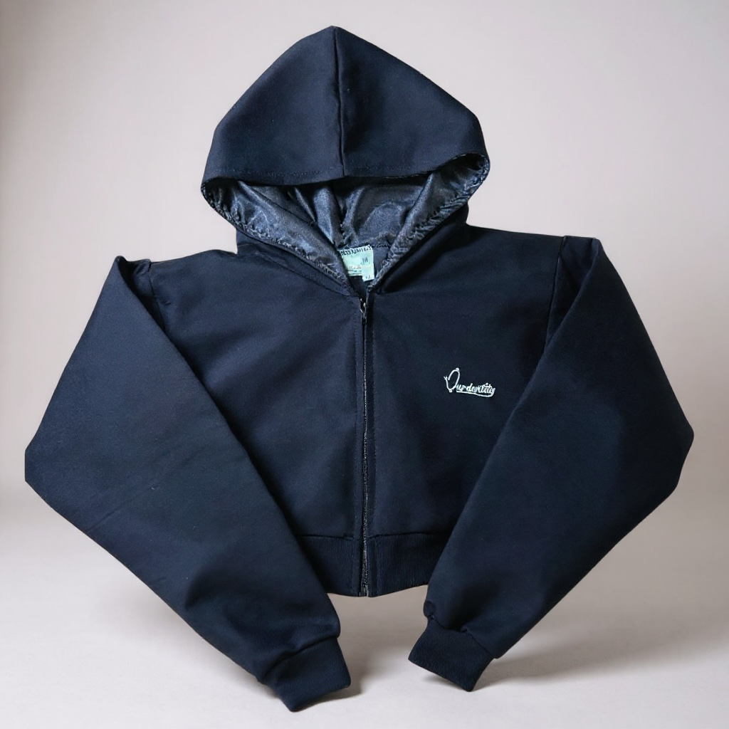 Black Crop Zip Hoodie