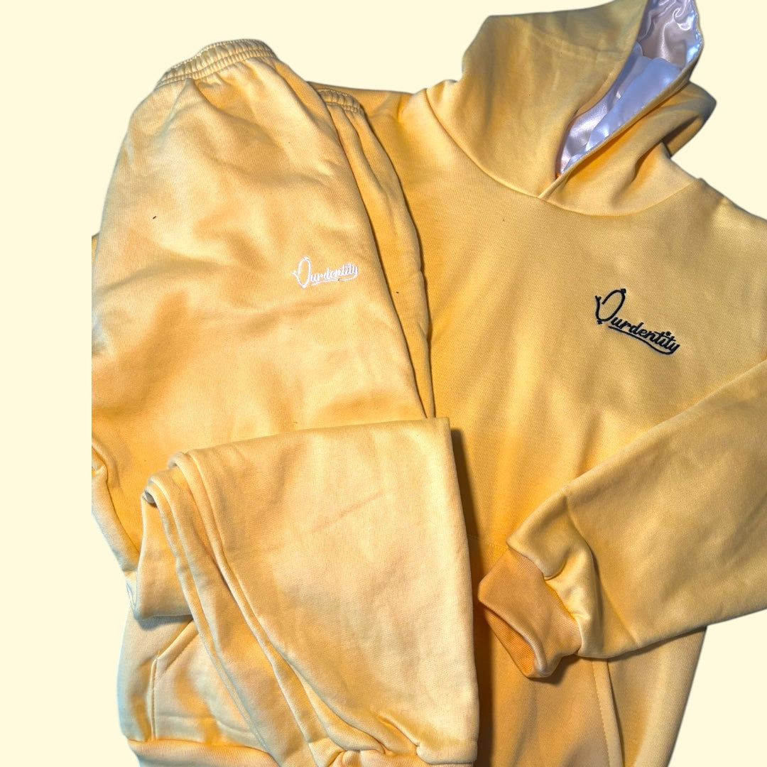 Yellow Overhead Tracksuit with Satin Lined Hood and Cuffed Bottoms