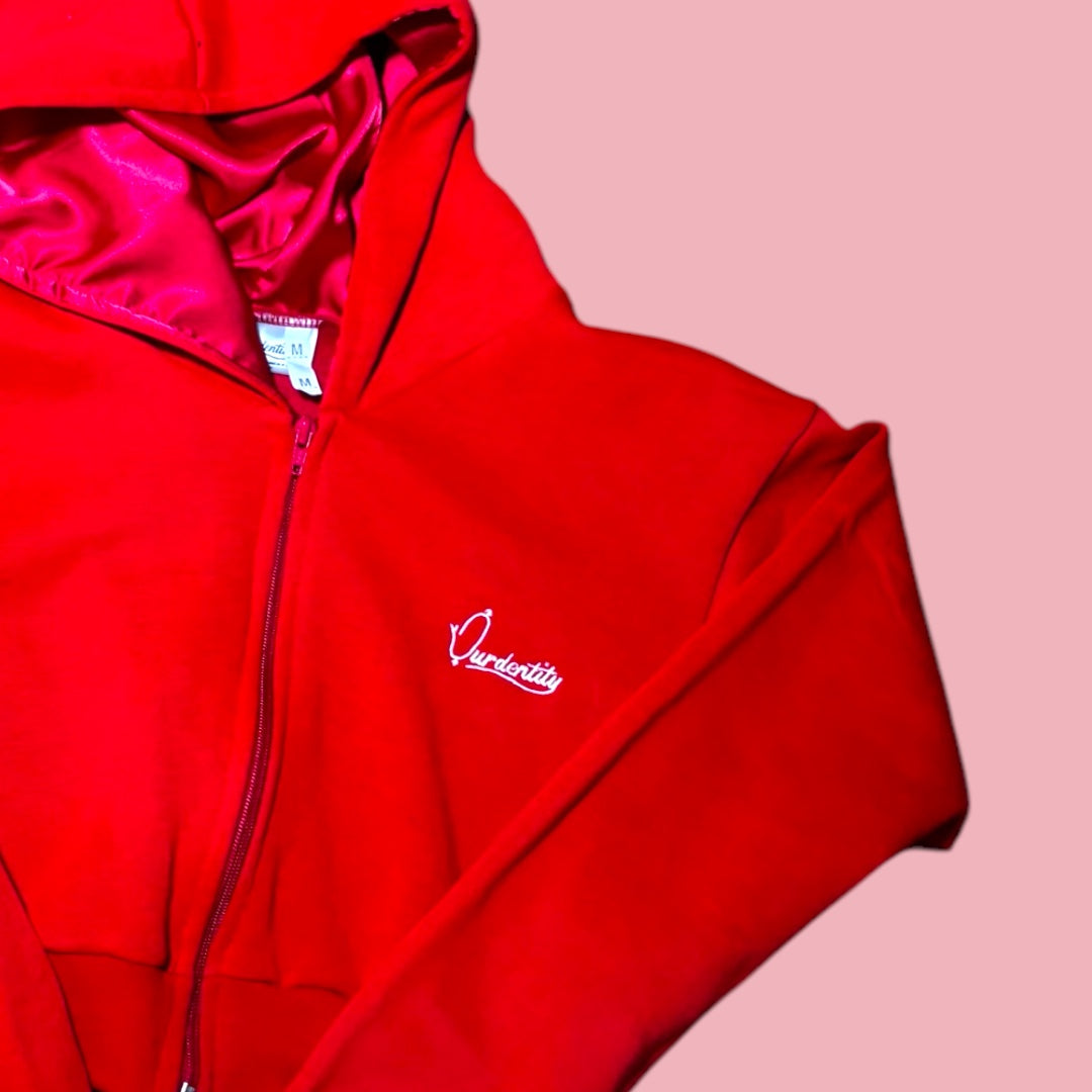 Red Crop Zip Hoodie