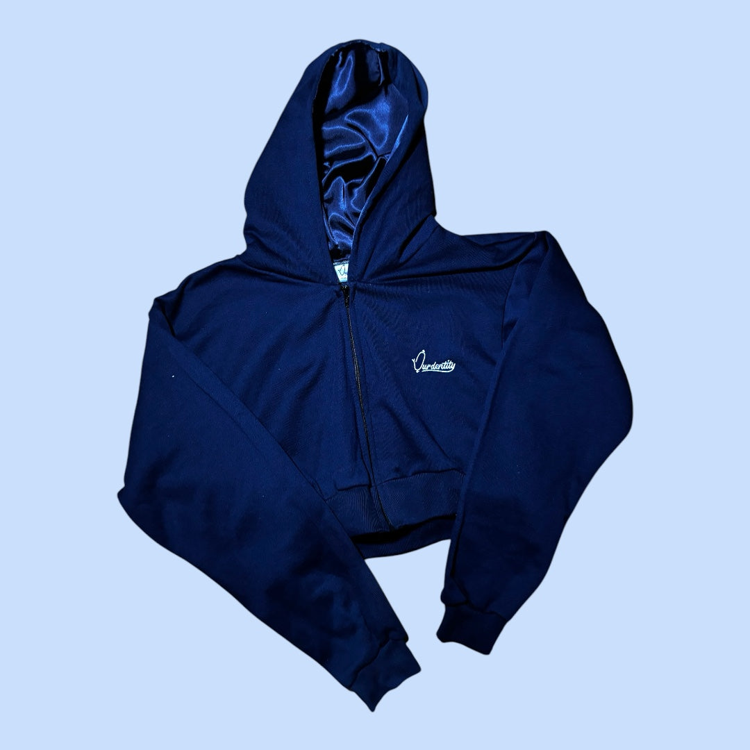 Navy Blue Crop Zip Hoodie