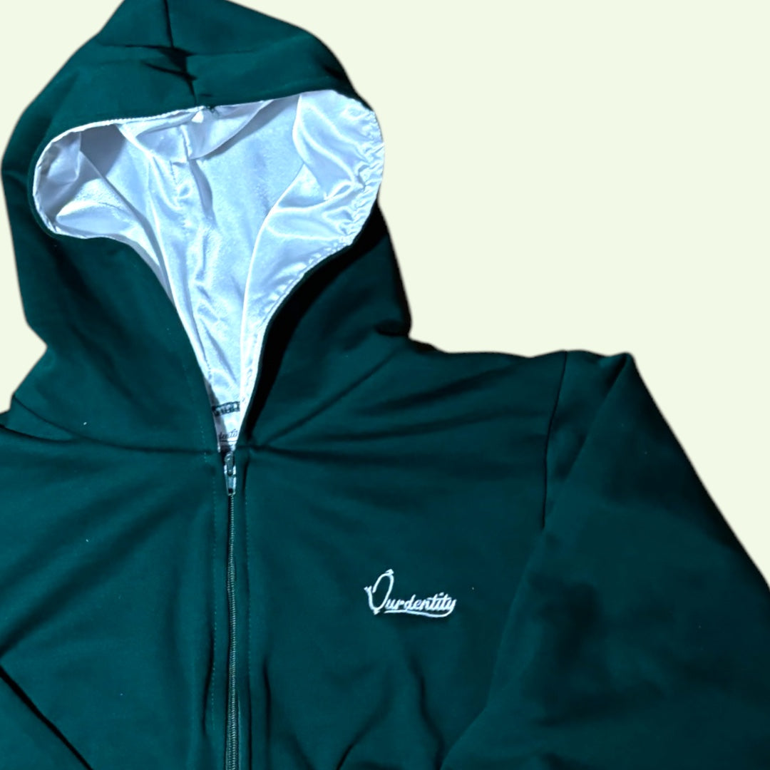 Foret Green Crop Zip Hoodie