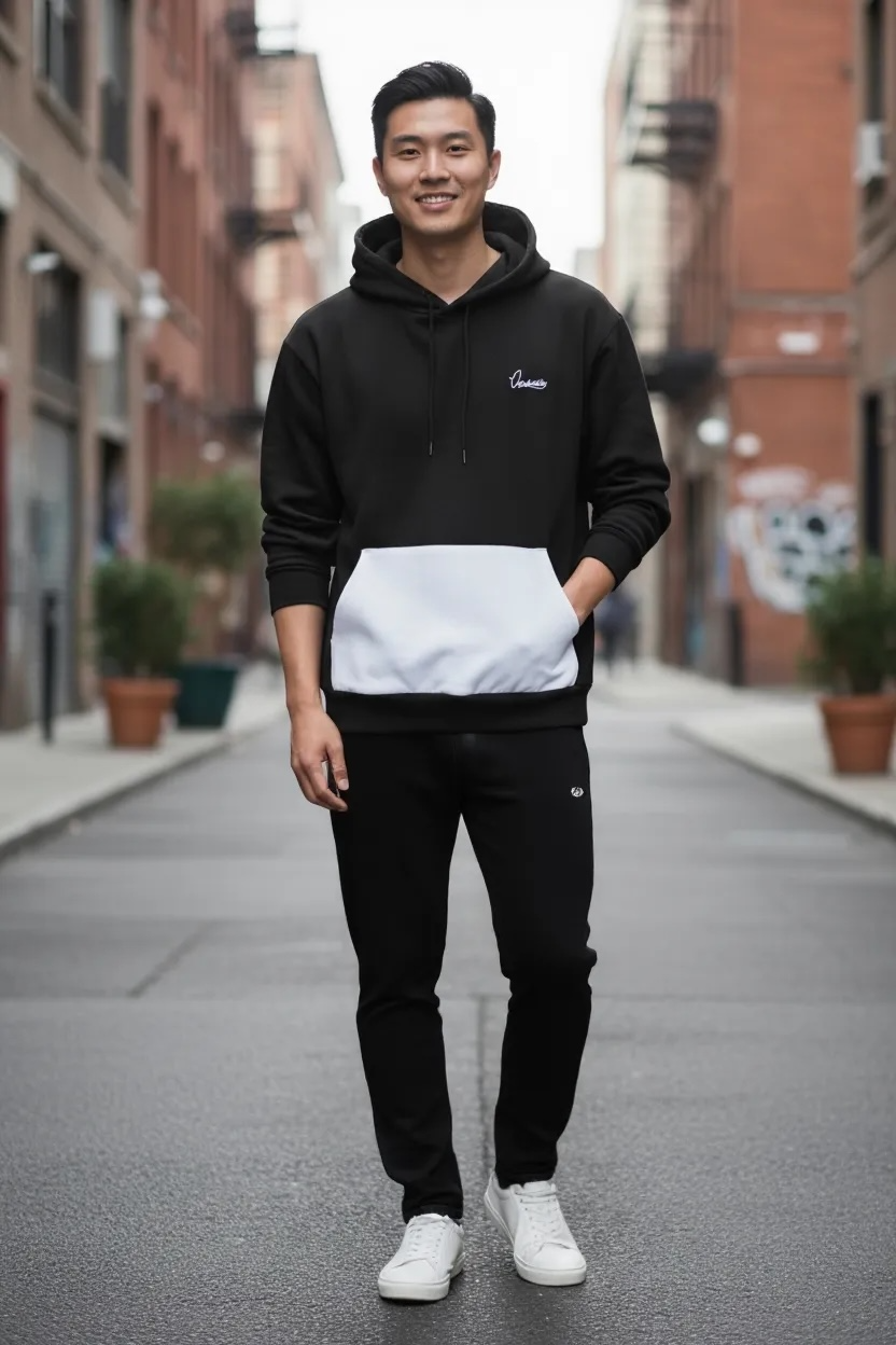 Black and White Overhead Cuff Bottom Tracksuit
