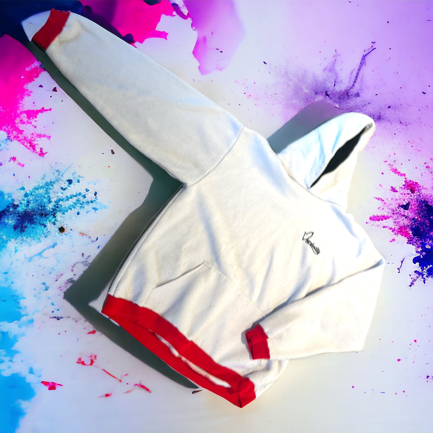 White with red cuffs overhead hoodie