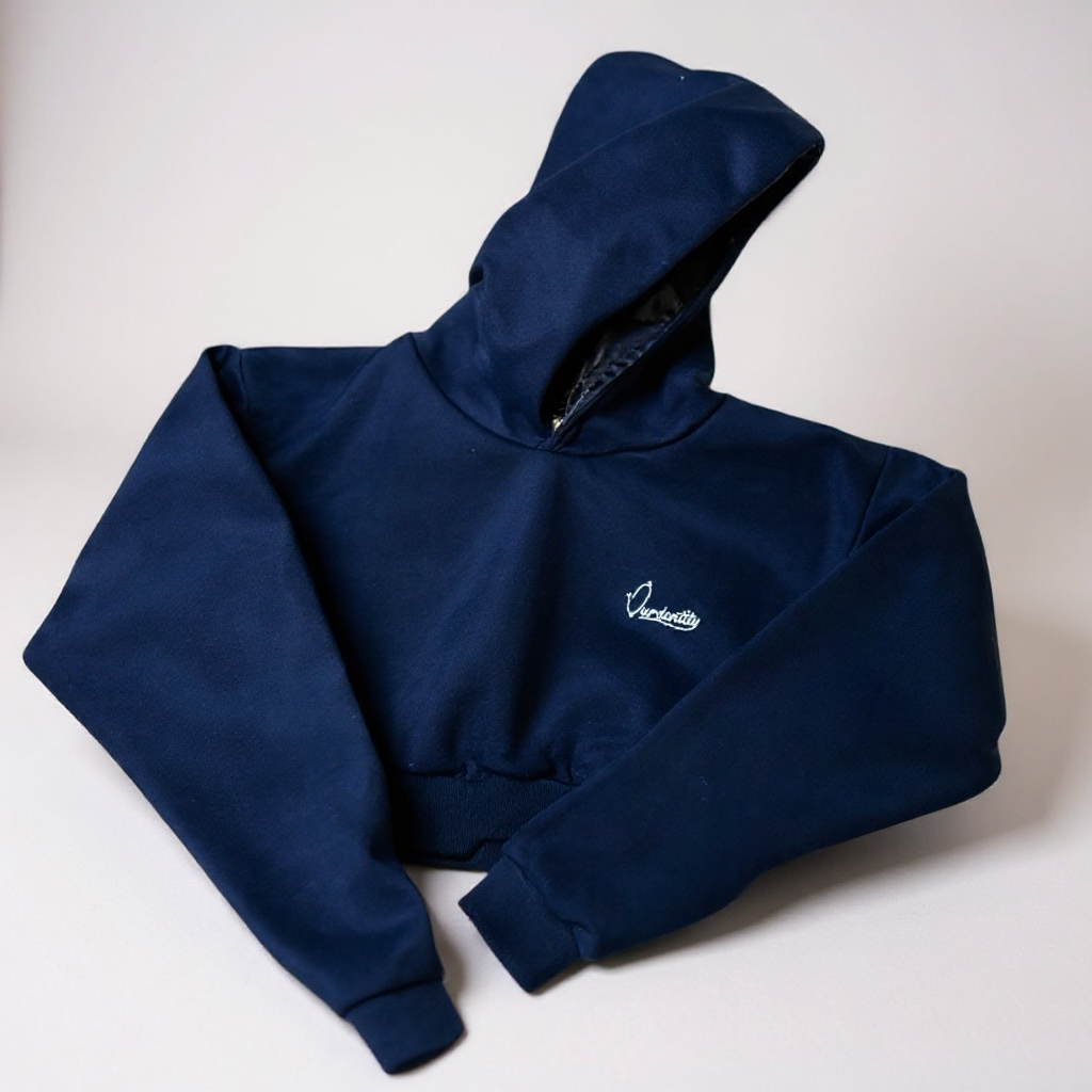Navy Blue Crop Overhead Hoodie