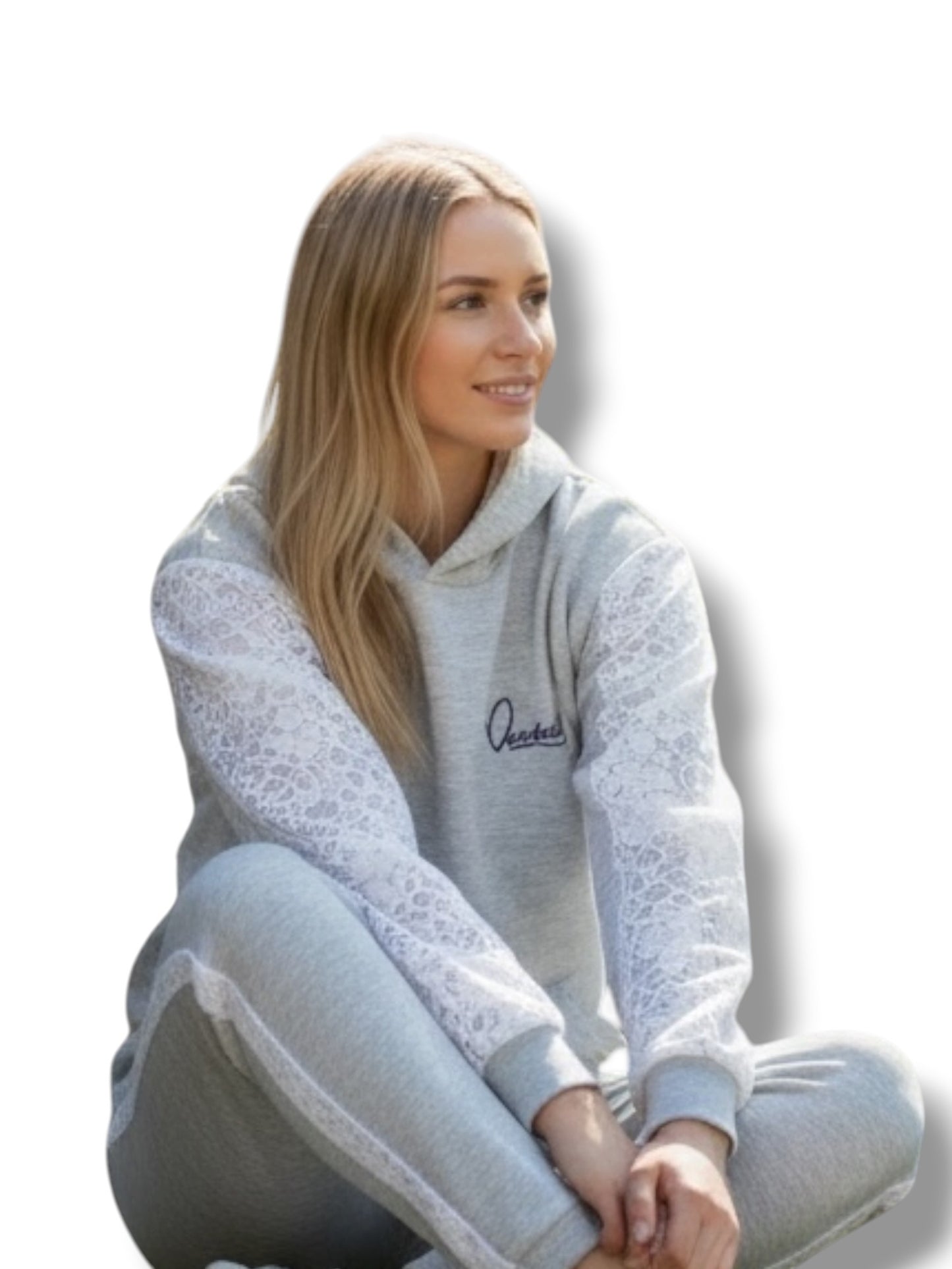 Silver Grey Tracksuit with Lace Detailing and Signature Satin Lined Hood