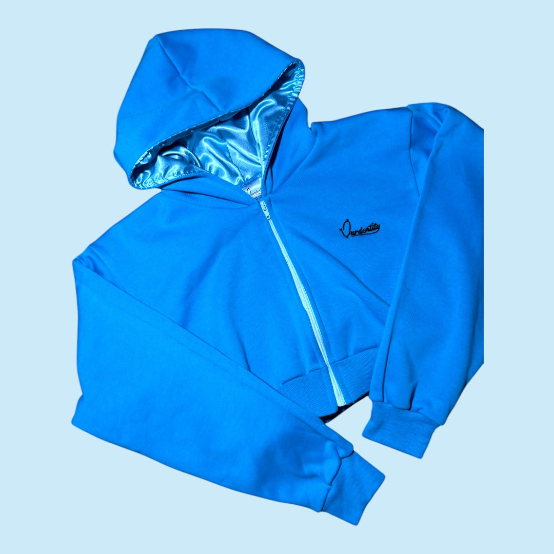 Sky Blue Crop Zip Hoodie