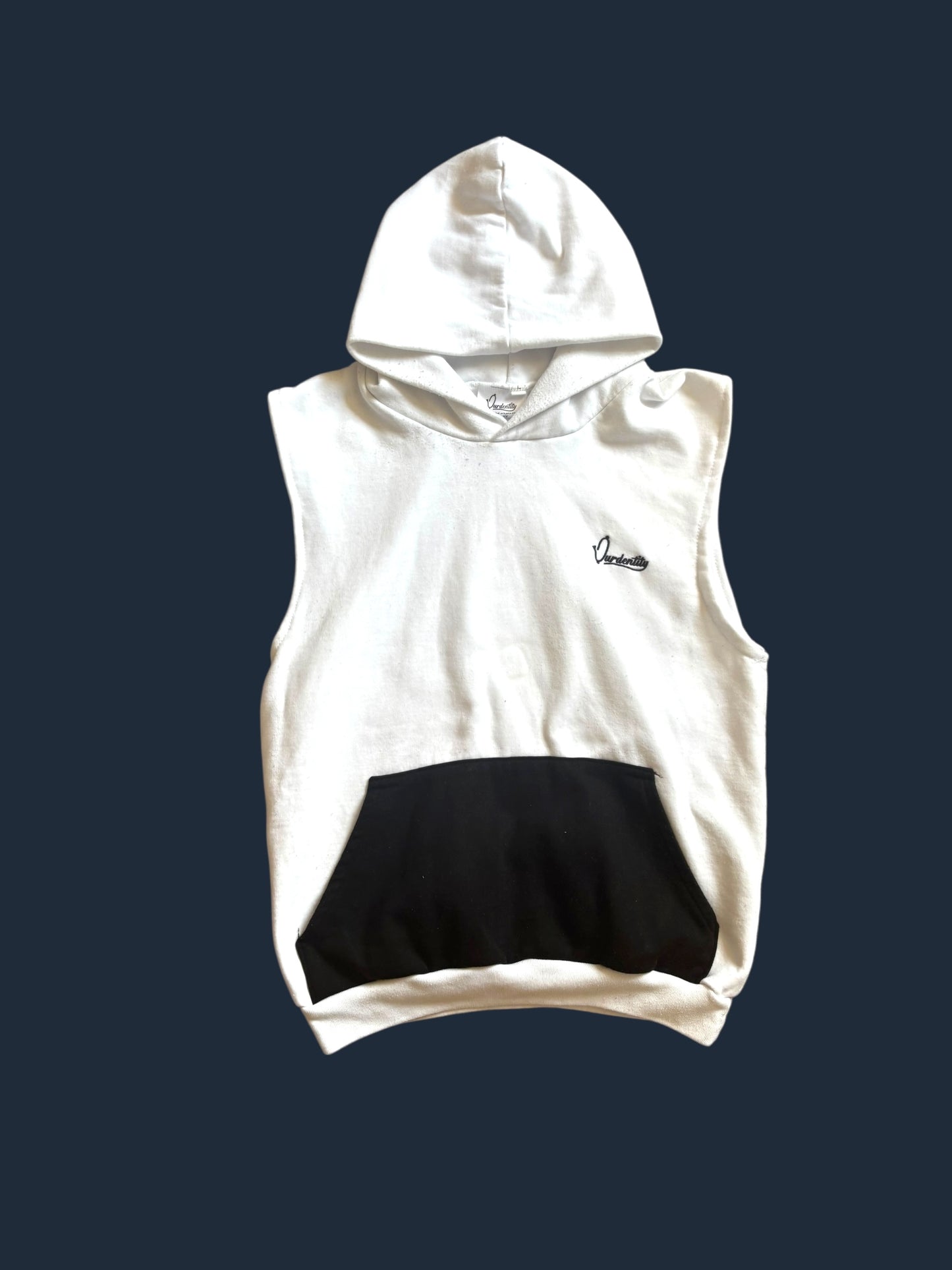 White and Black Sleeveless Hoodie
