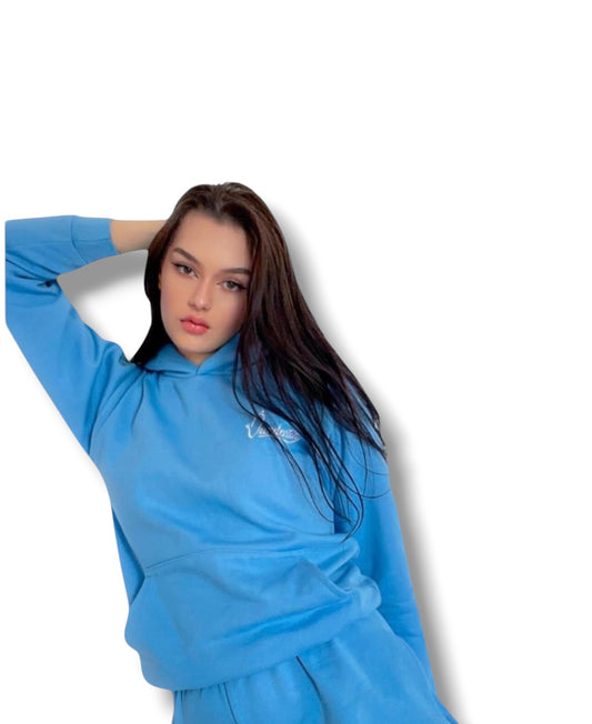 Luxe Sky Blue Tracksuit with Satin Lined Hood