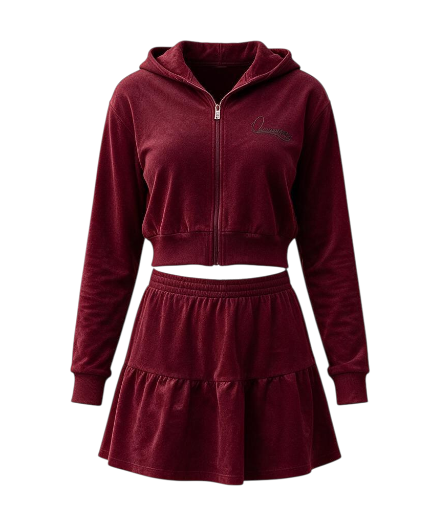 Dark Wine Crop hoodie and Miniskirt Skirt