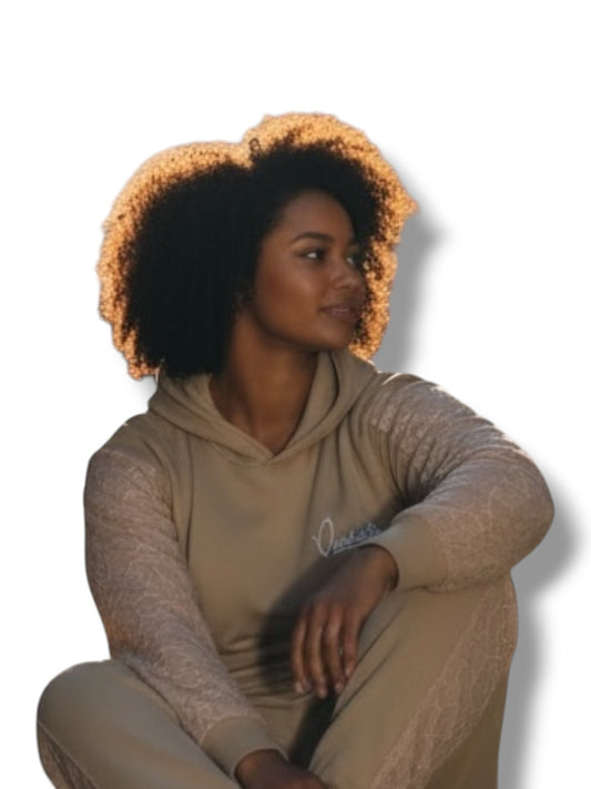 Caramel Tracksuit with Lace Detailing and Signature Satin Lined Hood