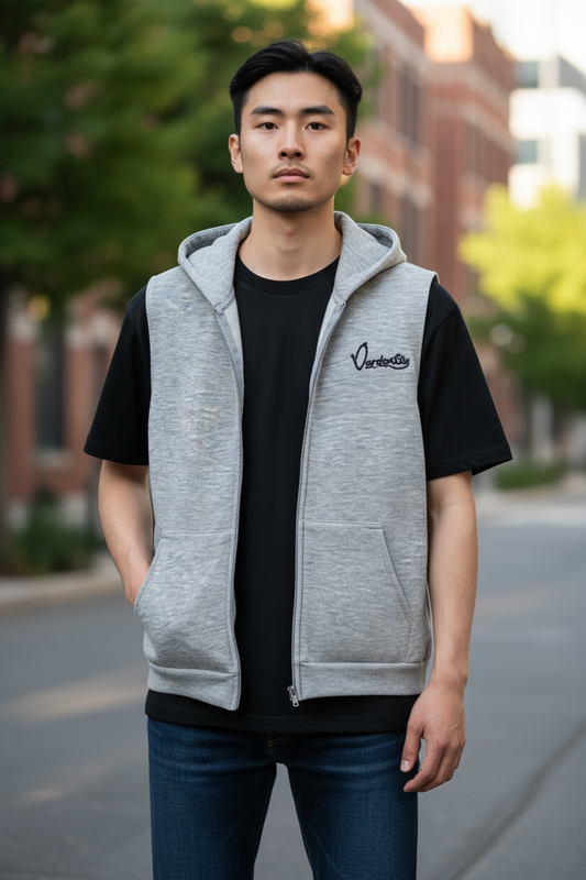 Silver Grey Zip Sleeveless Hoodie