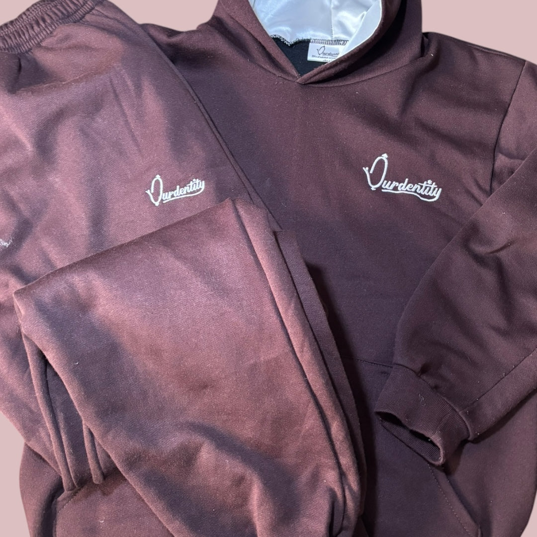 Brown Overhead Tracksuit with Satin Lined Hood and Cuffed Bottoms