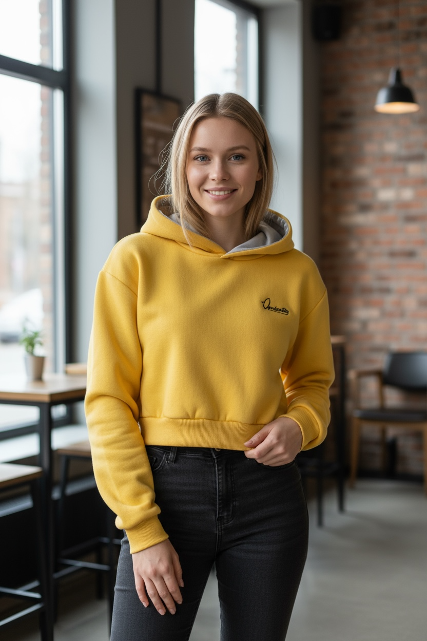 Yellow Crop Overhead Hoodie