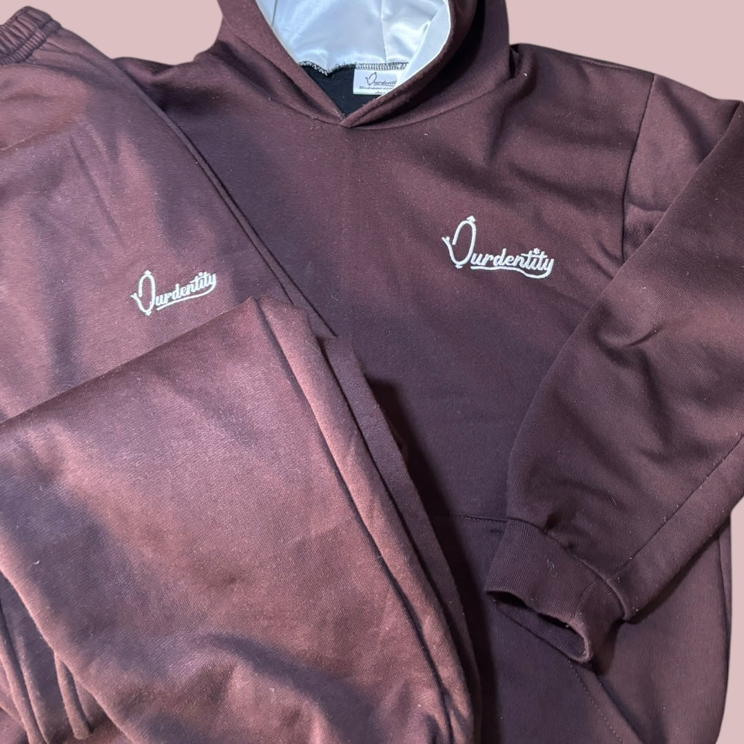 Brown Overhead Tracksuit with Satin Lined Hood and Cuffed Bottoms