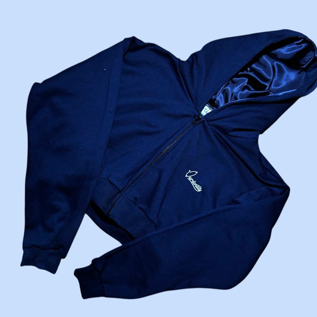 Navy Blue Crop Zip Hoodie