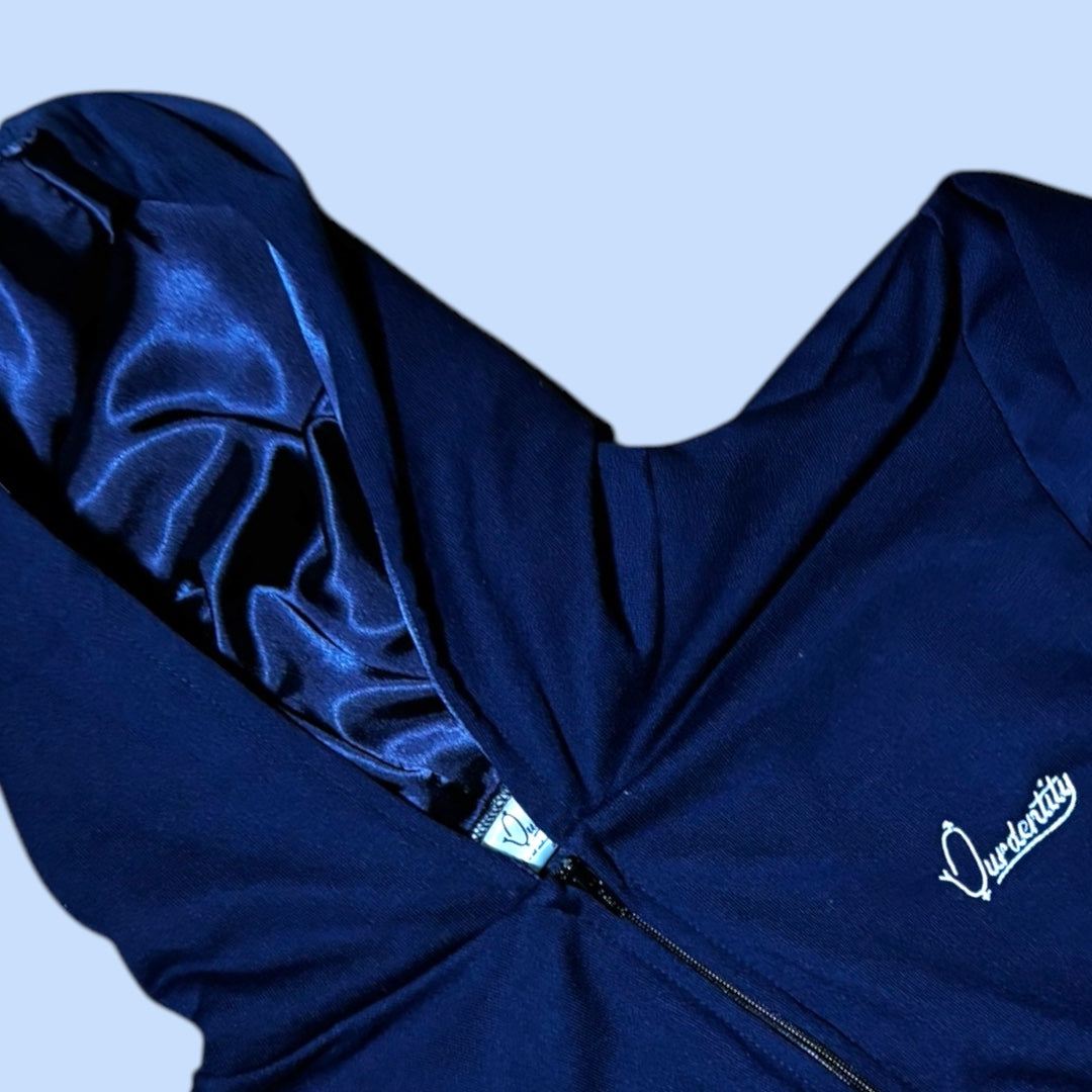 Navy Blue Crop Zip Hoodie