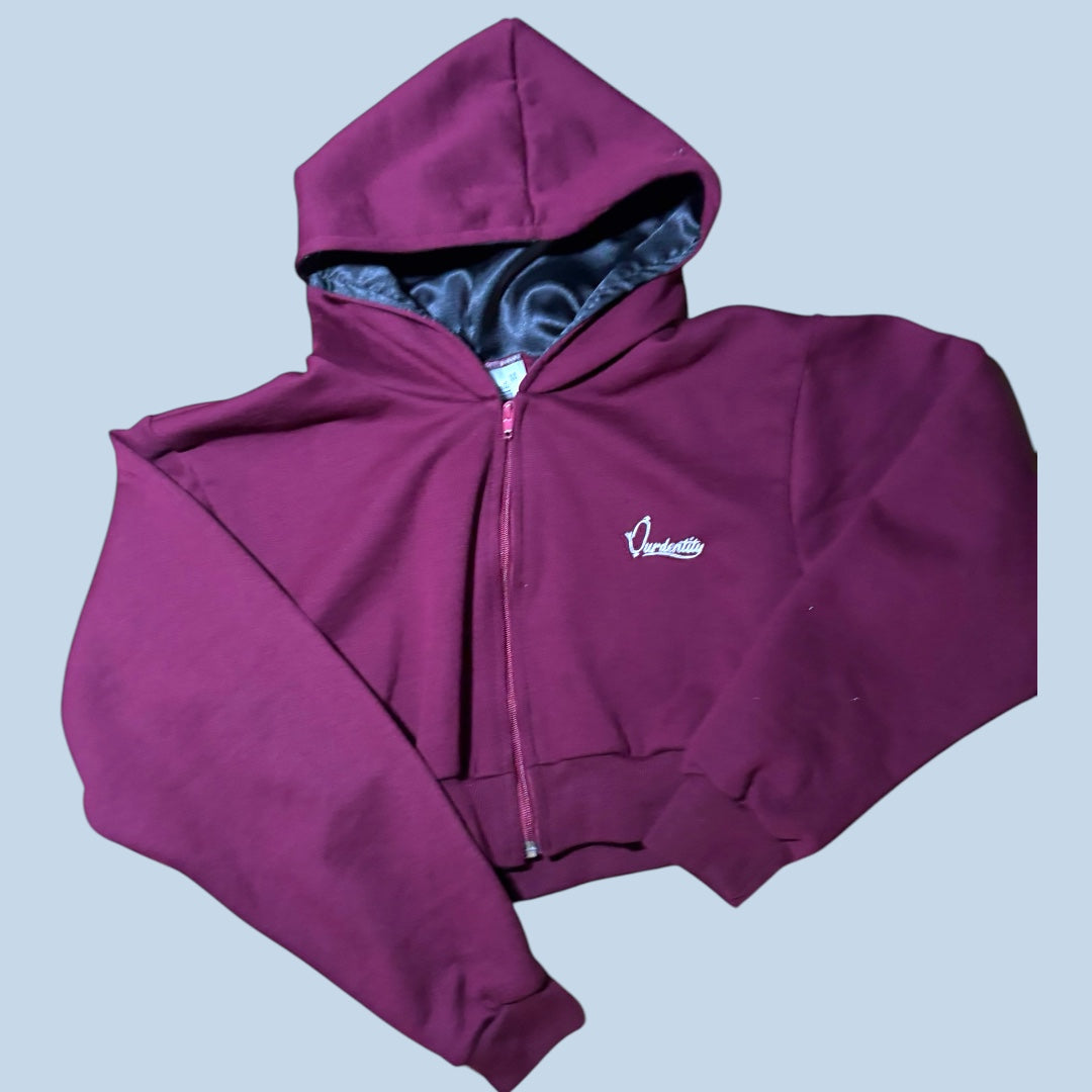 Dark Wine Crop Zip Hoodie