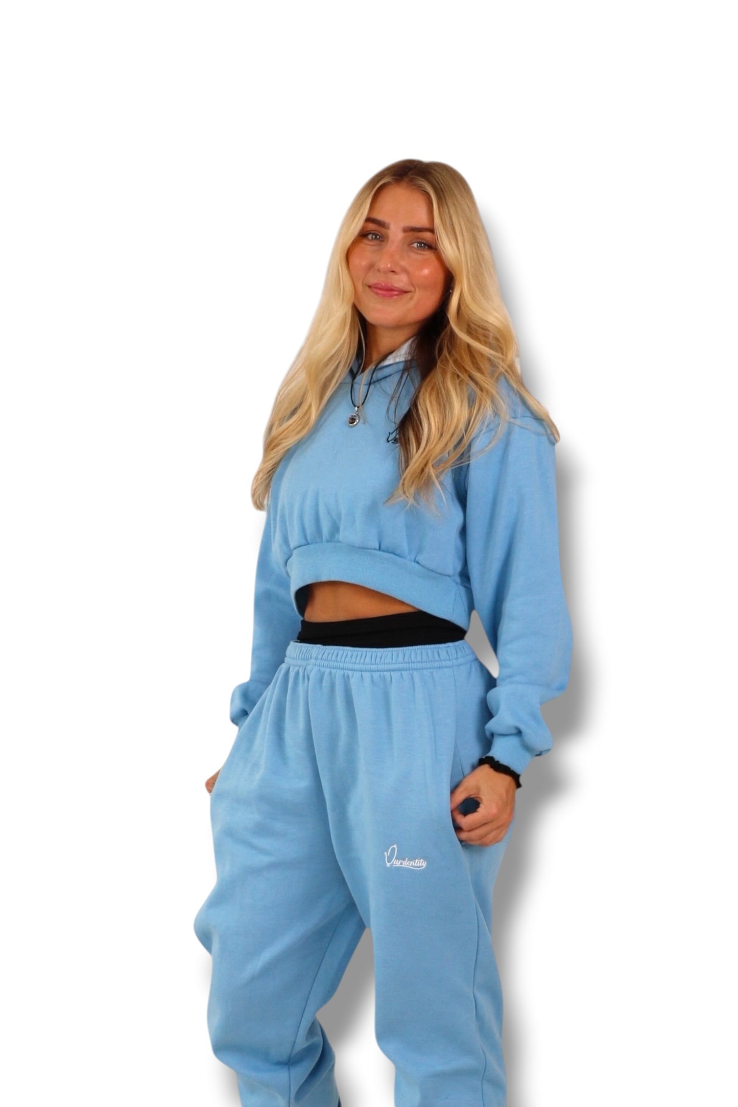 Sky Blue Luxe Crop Hoodie