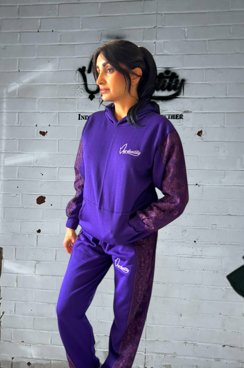 Purple Tracksuit with Lace Detailing and Signature Satin Lined Hood