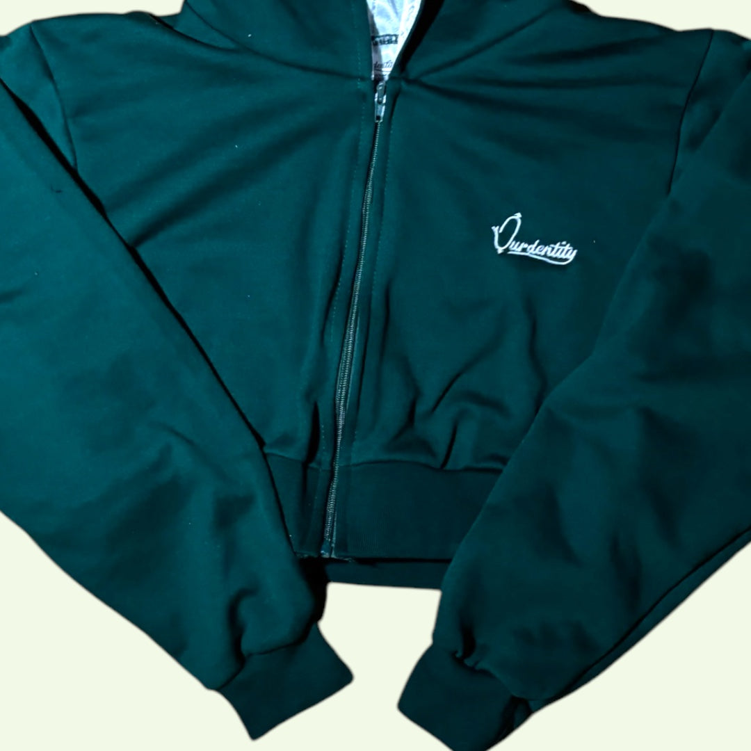 Foret Green Crop Zip Hoodie