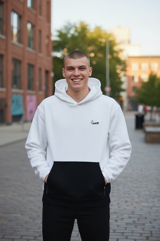 Satin Lined White and Black Overhead Hoodie