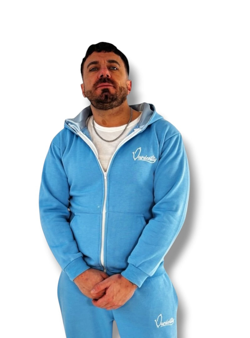 Luxe Sky Blue Tracksuit with Satin Lined Hood